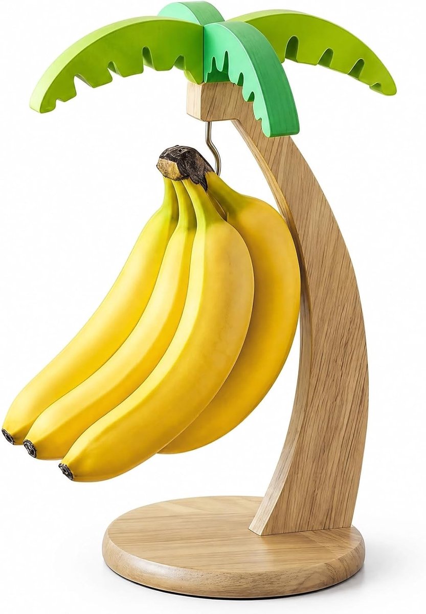 Bananenstandaard van natuurlijk hout met hangende haak, stevig en ideaal voor het bewaren van fruit