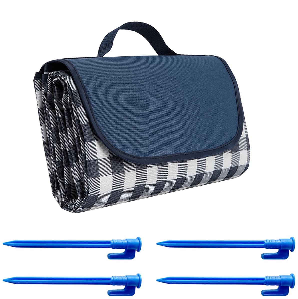 1 stuk blauwe picknickmat met 4 blauwe klinknagels, waterdicht outdoor tapijt, opvouwbaar en draagbaar, geschikt voor kamperen, parken, tuinen, stranden en outdoorgebruik.