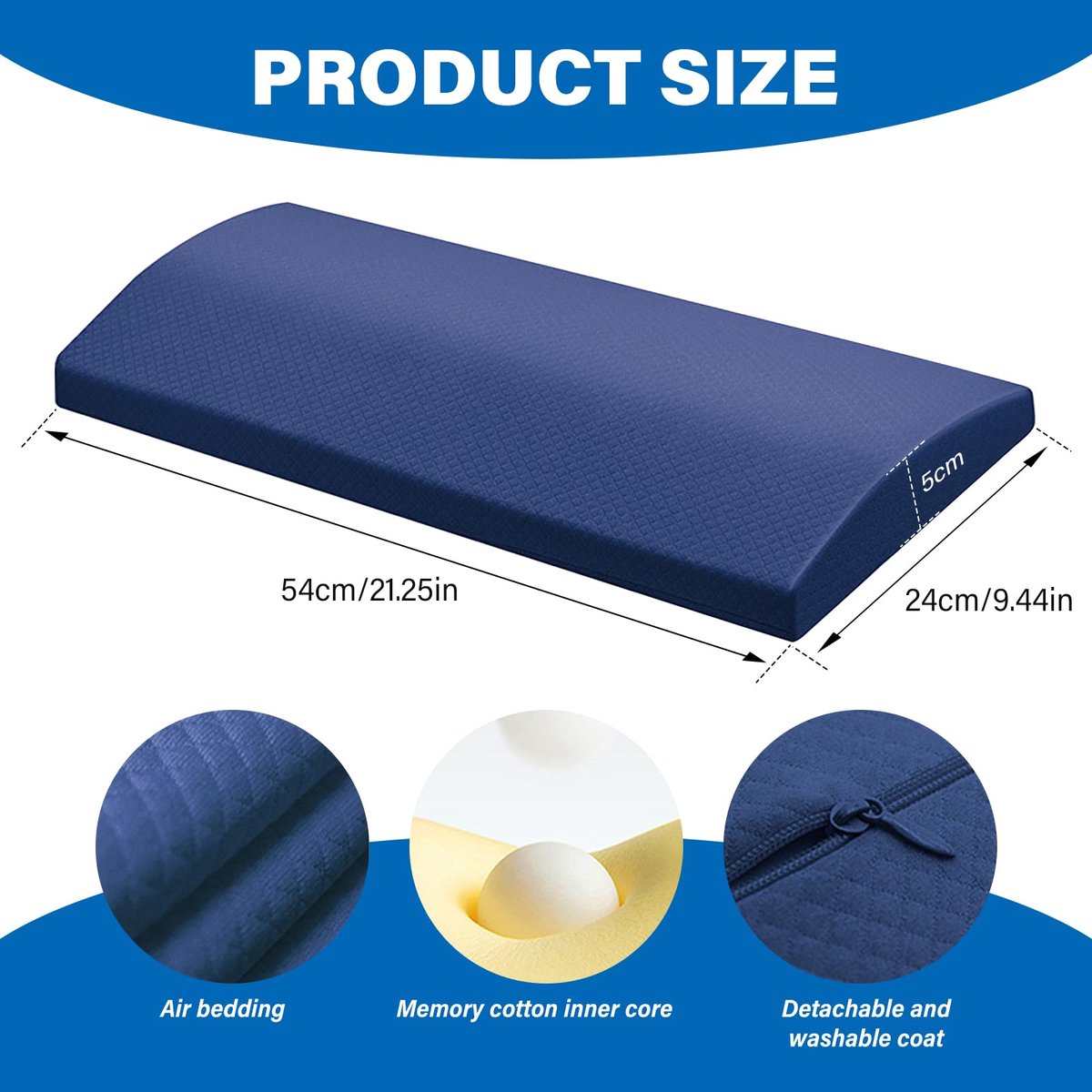 Lendenwervelkussen, Memory Foam lendenkussen, ergonomisch lordosekussen voor bed voor drukverlichting en pijnverlichting in de onderrug, rugsteun, blauw