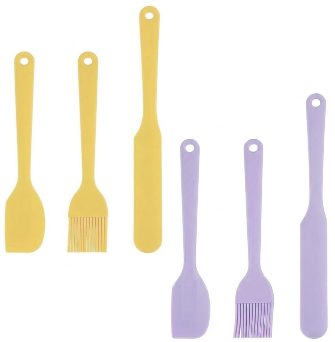 Spatel Set, Geel en Paars Elk 3-delig met Mini Spatel, Smeermes en Kwast, Hittebestendige Bakgerei Voedselveilig