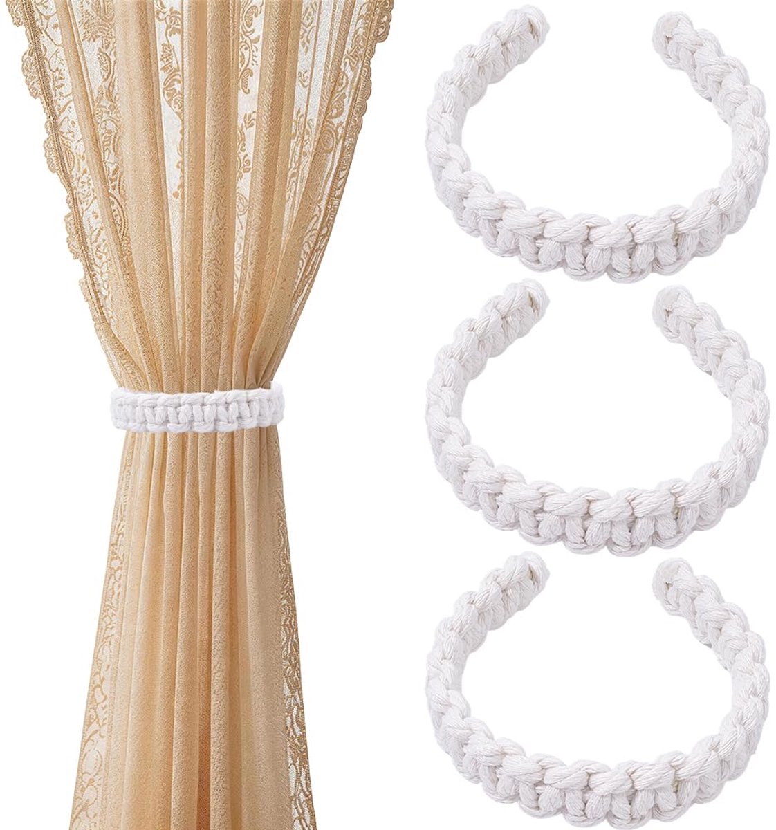 Gordijnen, boho, elegant, rustieke dasklemmen voor flexibel touw, gordijnhouders, set decoratieve accessoires voor thuis, kantoor, slaapkamer