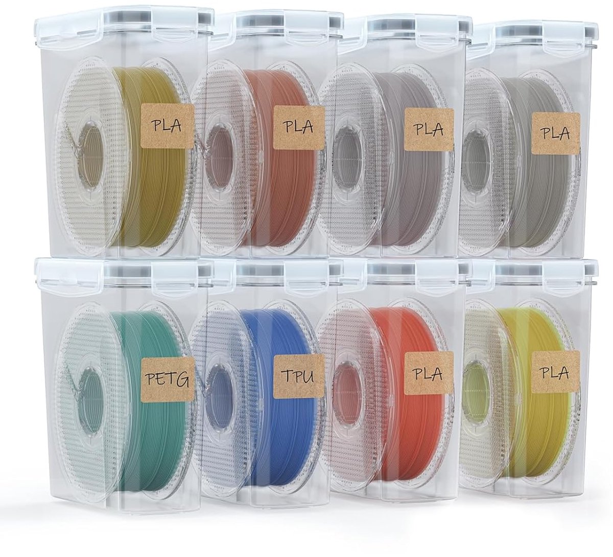 Filament opbergdoos, 8 stuks filamentcontainers voor 3D-printen, filamentverzegeling en bescherming, draagbare opslag met droogmiddel en etiketten, water- en stofdicht, 4,0 l