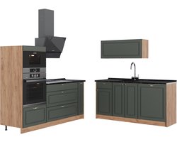 Vicco Keuken Fame-Line, Groen-Goud Landhuis/Goudkleurig Eiken, 340 cm, WB Antraciet