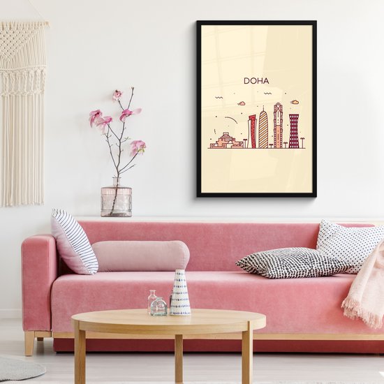Poster in lijst - Fotolijst 60x90 cm - Posters - Skyline - Qatar - Doha - Posterlijst zwart - Decoratie - Wanddecoratie woonkamer - Muurdecoratie slaapkamer