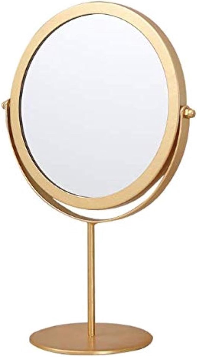 Tafelspiegel - GOODCHANCEUK Metalen Rotatie Spiegels Dressing Vrijstaande Verstelbare Spiegel -19cm Rond, Gouden