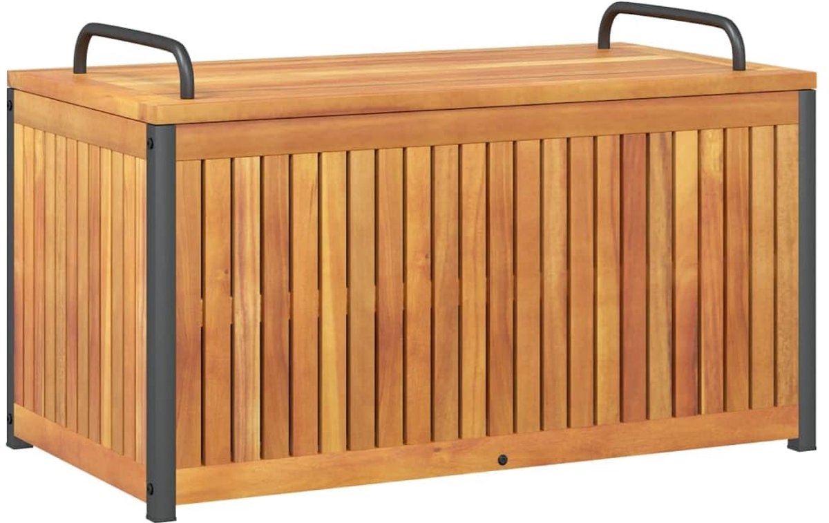 vidaXL Kussenbox 85x45x45/53 cm massief acaciahout en staal, kussenkist, opbergkist, opbergbox, houten kist, box, kussenkisten, houten kisten