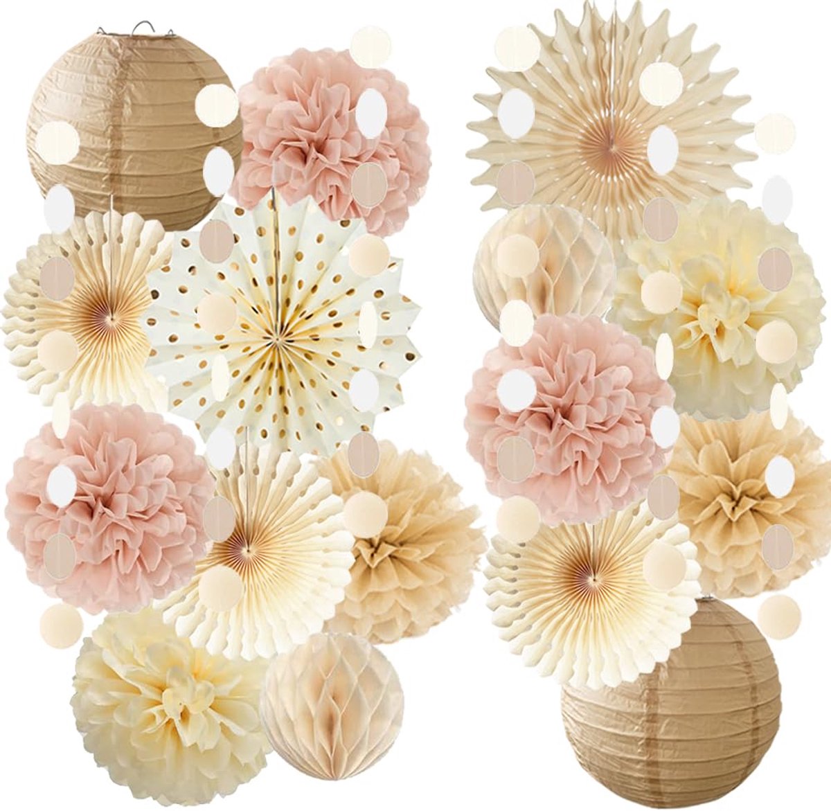 roze boho feestdecoraties roze en beige verjaardag babyshower decoraties papieren waaiers papieren pompons lantaarns voor vrouwen meisje rustieke vrijgezellenfeest bruiloft decor