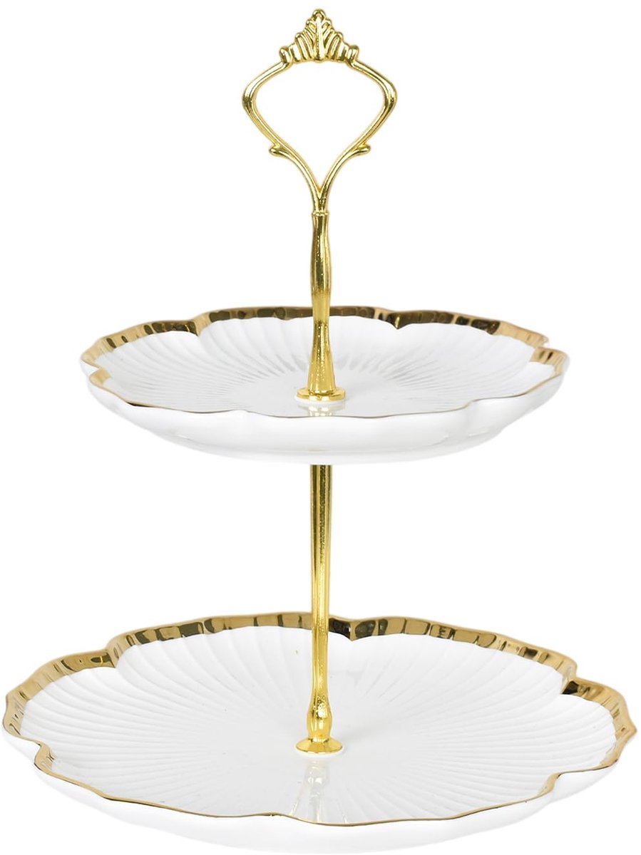 Taartstandaard, etagère, 2 taartstandaard, fruitserveerschaal, dessertlade, cupcake-standaard, taartplateau, taartetagère, feestdecoratie voor verjaardag, bruiloft, Kerstmis, middagthee