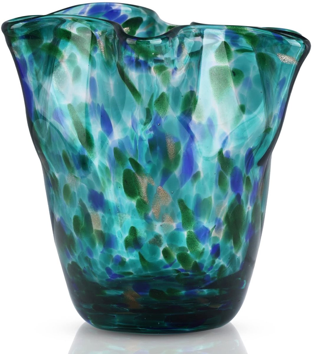 Dailygoods- Vaas handgeblazen glas - uniek ontwerp - decoratief voor woonkamer - brede opening - centrum display bloemen - transparante kleur - Bloemenvase