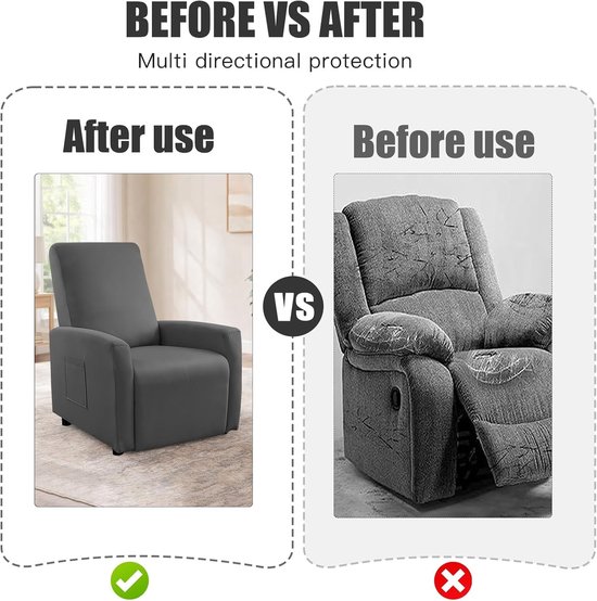 1-zits stoelhoes, waterdichte stoelhoes, stretch met tas, all-inclusive stoelbeschermer voor tv-stoel, ligstoel, stoel (donkergrijs) — afbeelding 4