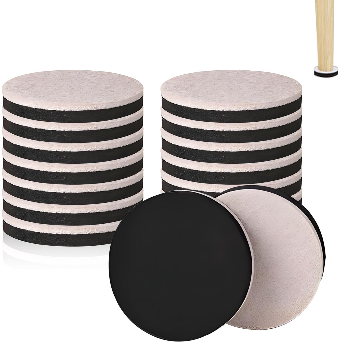 16 stuks meubelverhogingen, 6 x 1,65 cm, rond, vilt, meubelverhogers, zelfklevende tafelverhoging, antislip, meubelverhoging, meubelpoten, zelfklevend, voor meubelpoten, tafelpoten, stoelpoten (zwart)
