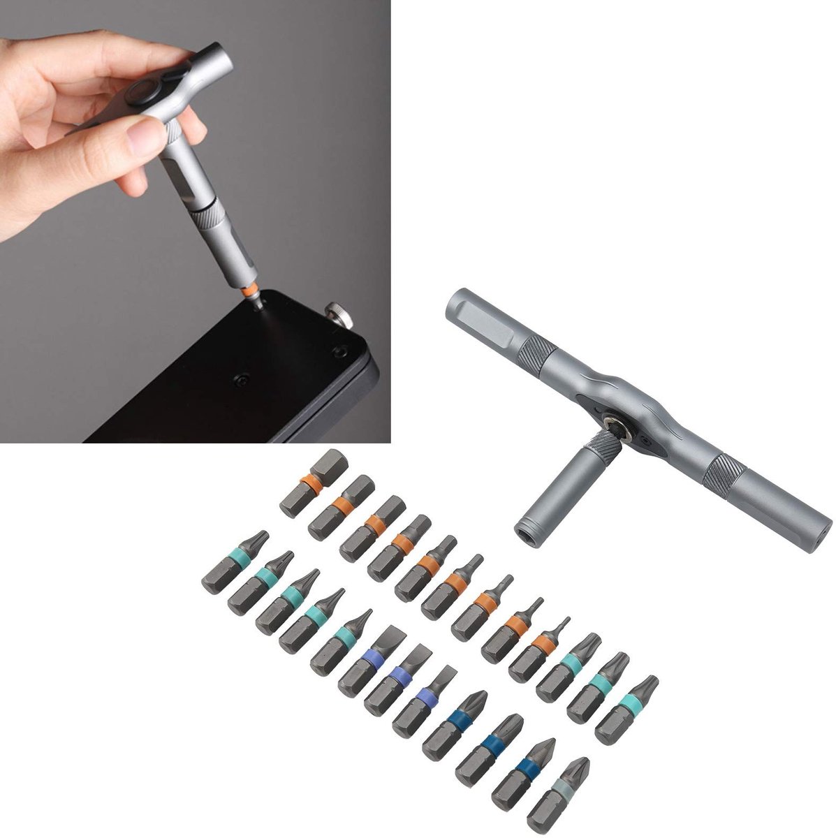 Dailygoods- Ratelschroevendraaierset 24 in 1 - Hoogwaardige Bits - Lichtgewicht Handgreep - S2 Gelegeerd Staal - Veiligheid en Stabiliteit - Multifunctioneel - Schroevendraaierset