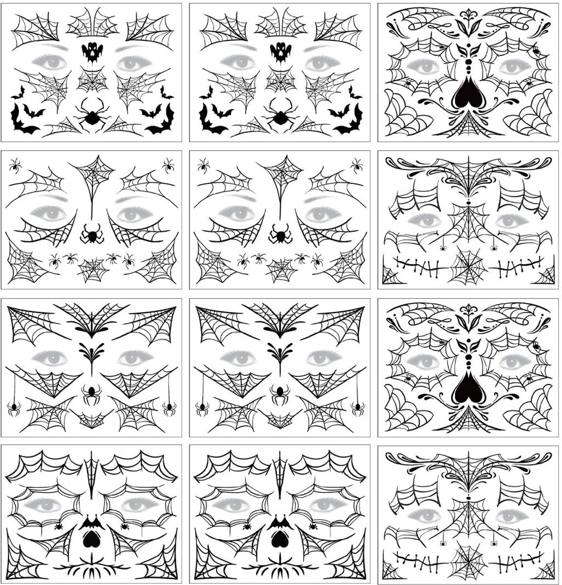 Dailygoods- Spinnengezichtstattoo 3D - 12-delige Set - Waterdicht - Halloween-gezichtstatoeages - Eenvoudig aan te brengen - Langdurig (4-6 dagen) - Tijdelijke Tatoeage