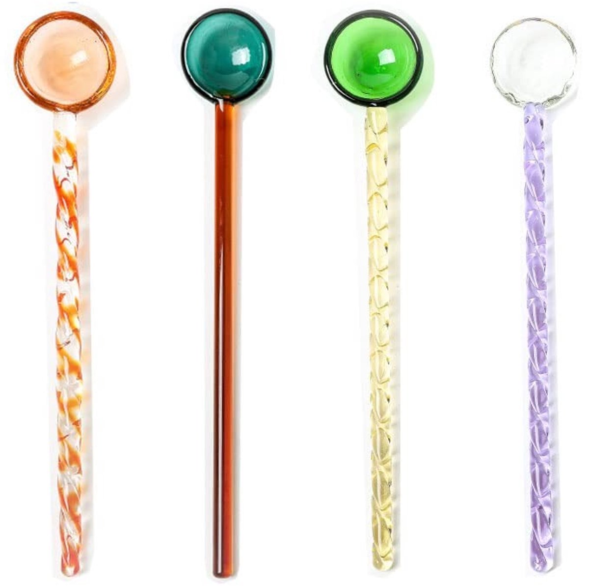 Dailygoods - KiaoTime Kleurrijke Glas Roeren Lepels Mengen Staaf Swizzle Sticks Lepels Cocktail Koffie Drankroerders voor Koffie en Mix Drankjes, 4 stuks