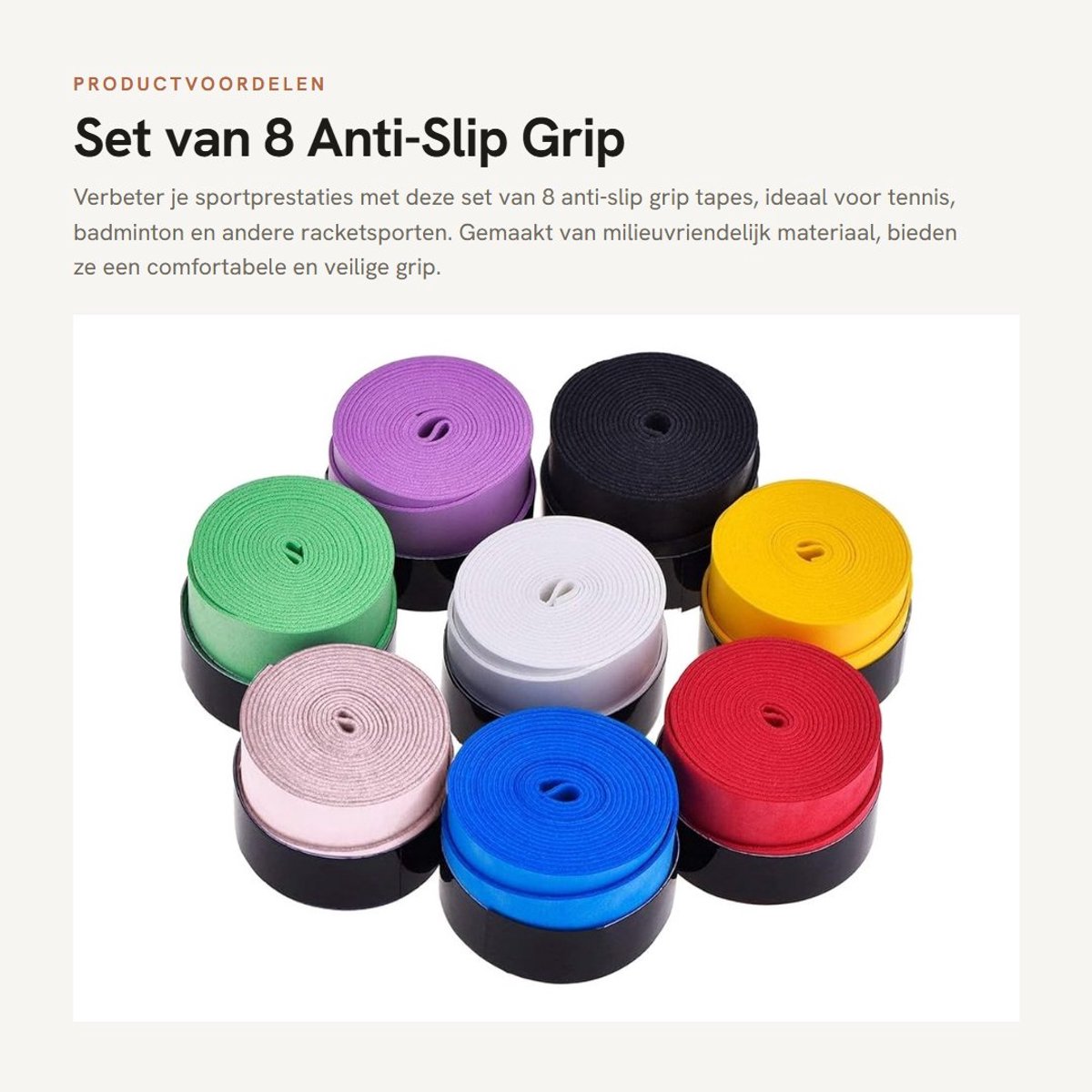 Dailygoods- Overgrip 8 Stuks - Antislip - Zweetabsorberend - Racket Grip - Tennis/Badminton - Milieuvriendelijk Materiaal - Racketgrip