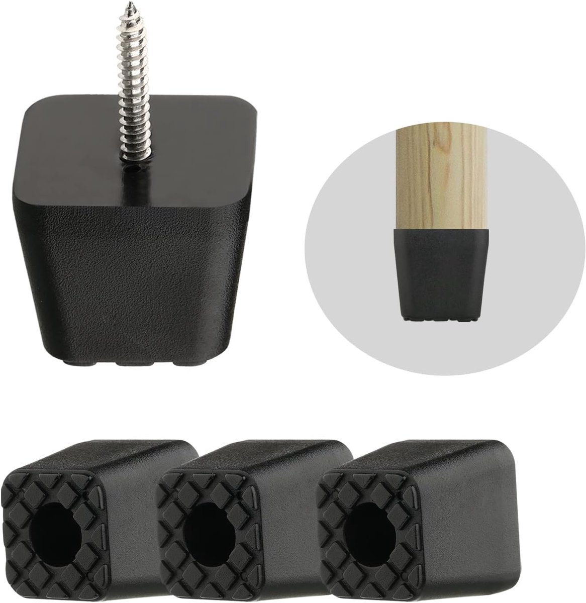 Meubelpoten zwart de meubels perfect uit de buurt van de vloer houden vierkante rubberen buffer rubberen voetjes bescherming meubels, tafel (met schroeven meubelglijders) (8), 3.0*3.0*2.5 , T-30