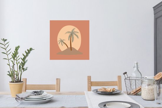 Muurstickers - Sticker Folie - Palmboom - Zon - Pastel - Zomer - 50x50 cm - Plakfolie - Muurstickers Kinderkamer - Zelfklevend Behang - Zelfklevend behangpapier - Stickerfolie