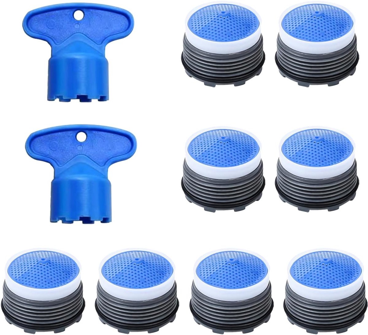 Set van 8 kraanfilters M18.5, straalregelaar en douchesleutel voor spatvrij waterbesparing