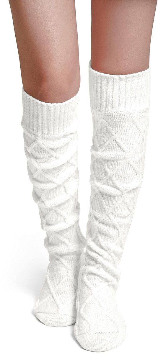 Kniekousen voor dames, overknees, Thigh High Socks knuffelsokken met vlechtpatroon, wintersokken