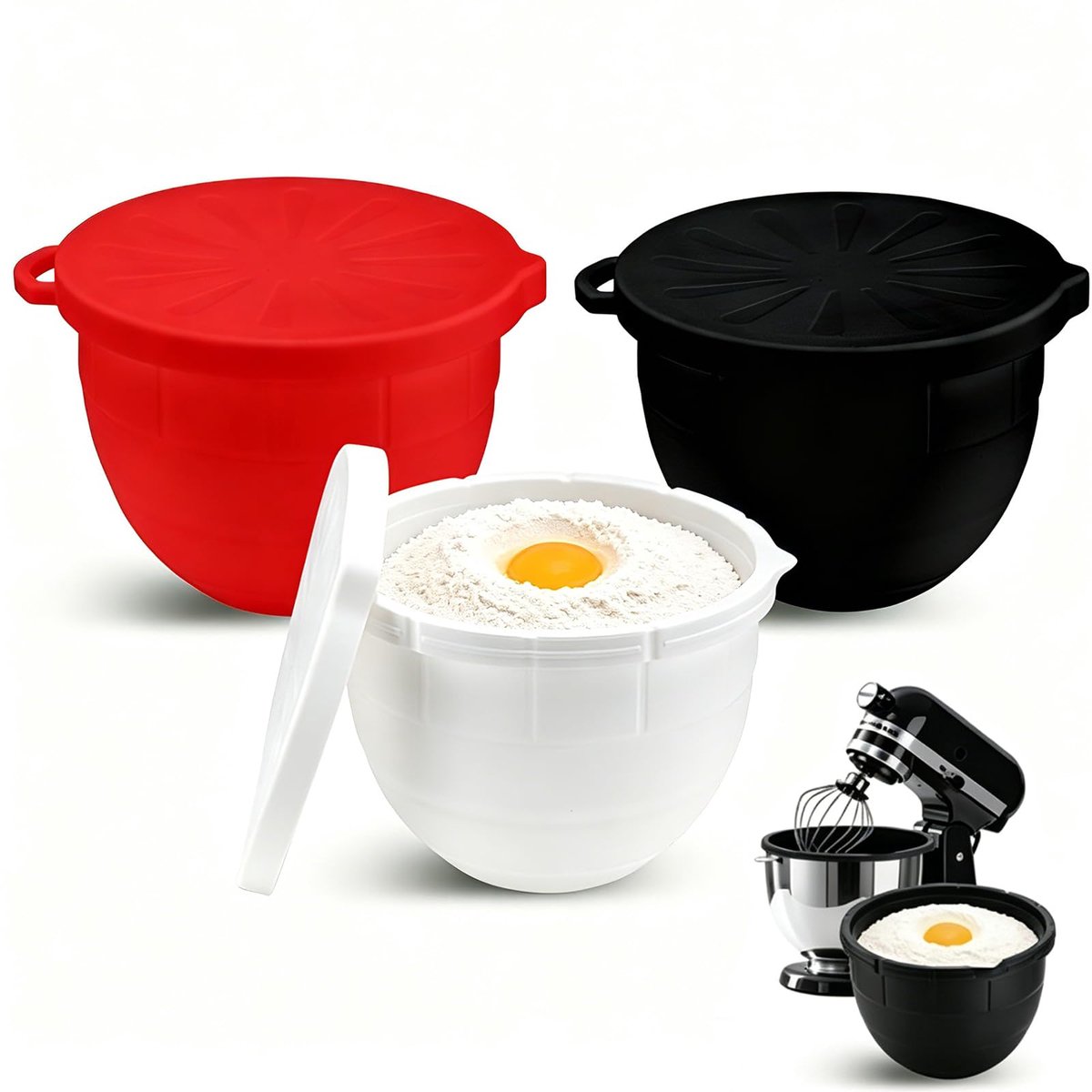 kominzetstuk met deksel voor 5 Qt hellingskop, standmixer, BPA-vrij, vaatwasmachinebestendig, krasbestendig en antislip, geschikt voor levensmiddelen, set van 3 (rood/zwart/wit)