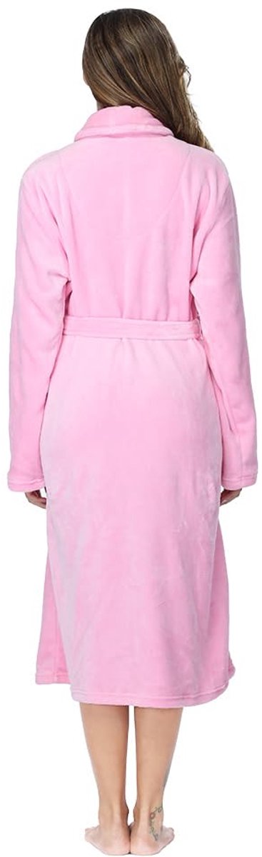 Fleece Badjas met Shawl Kraag - Lange Warme Slobkous - Zachte Woonjurk met Zakken