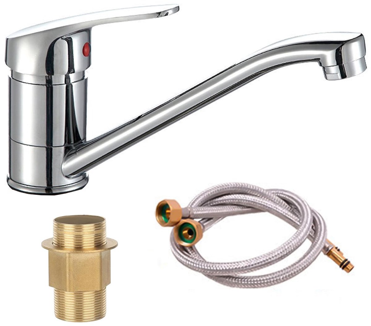 Dailygoods - Kraan keuken chroom 360° draaibare spoelbakarmatuur keukenkraan met keramische cartridge met 60 cm koud-/warmwaterslang eengreepsmengkraan voor enkele en dubbele spoelbakken voor keuken badkamer