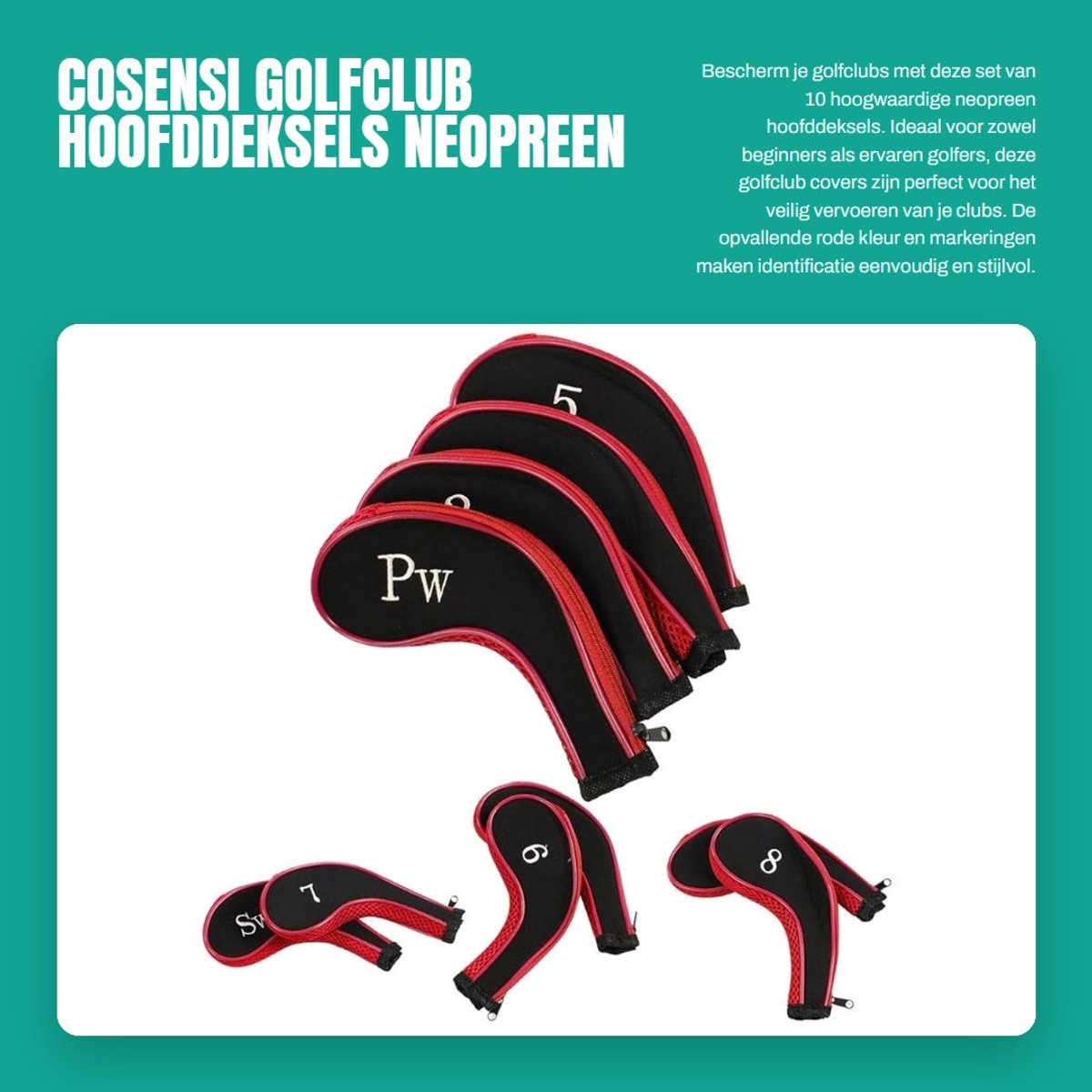 Dailygoods- Golfclub Hoofd Cover Set van 10 - Neopreen Waterdicht - Bescherming tegen Krassen - Eenvoudig Ontmantelen - Ideaal voor Golfliefhebbers - Duurzaam Materiaal - Golfclub Beschermhoes