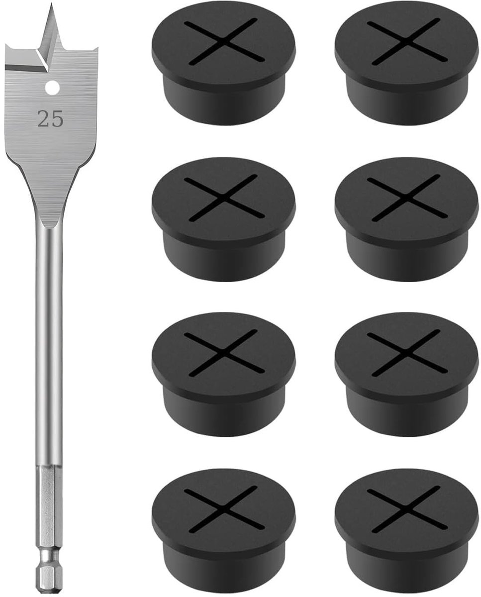Dailygoods- Kabeldoorvoertules 25 mm - Flexibele Siliconen - Bureaukabeldoorvoer - Tafelkabelbeheer - 8 Stuks - Zwart - Kabeldoorvoer