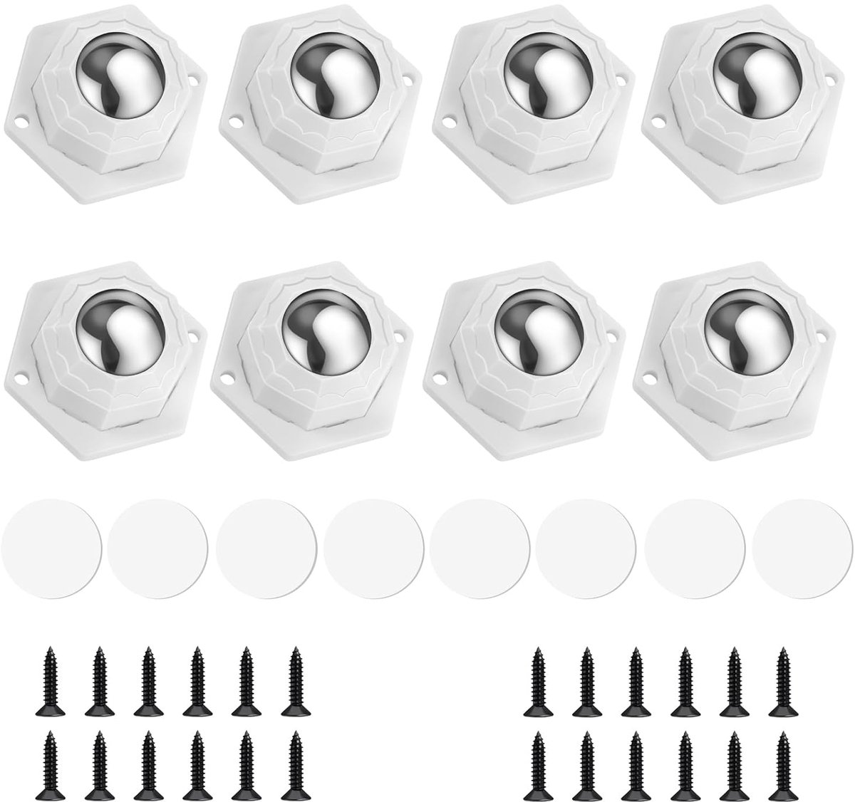 8 stuks kogelwielen, meubelwielen, 360° draaibare wielen, zelfklevende installatie met schroeven, rubberen zwenkwielen, meubelwielen voor het vervoer van meubels, goederen (wit)