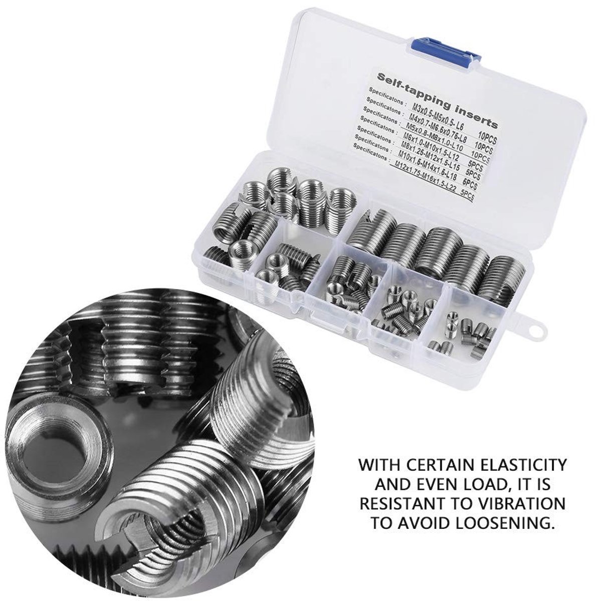 Dailygoods- Sneldraadinzetstuk 50 Stuks - Roestvrij Stalen Zelftappende Draadinzetstukken - Draadversteviging - Reparatietool - M3-M12 - Opbergkoffer - Draadinzetstuk