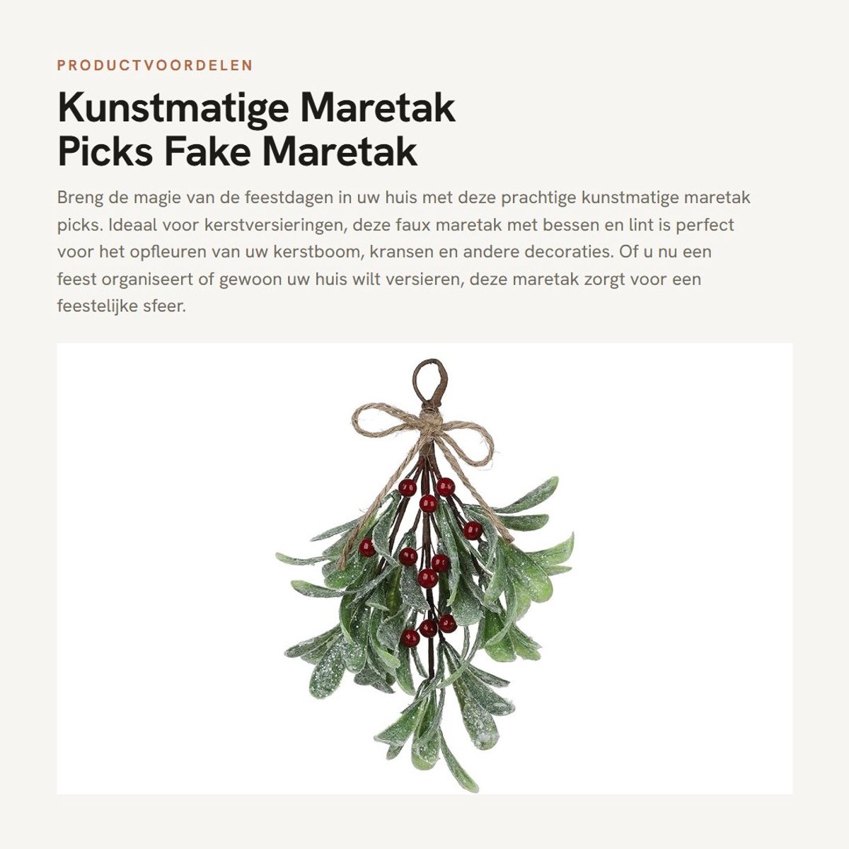 Dailygoods- Maretak Kunstmatig 23 cm - Faux Takken - Bessen/Lint - Kerstboomversieringen - Party Decor - Kunststof/Schuim/IJzerdraad - Kerstdecoratie