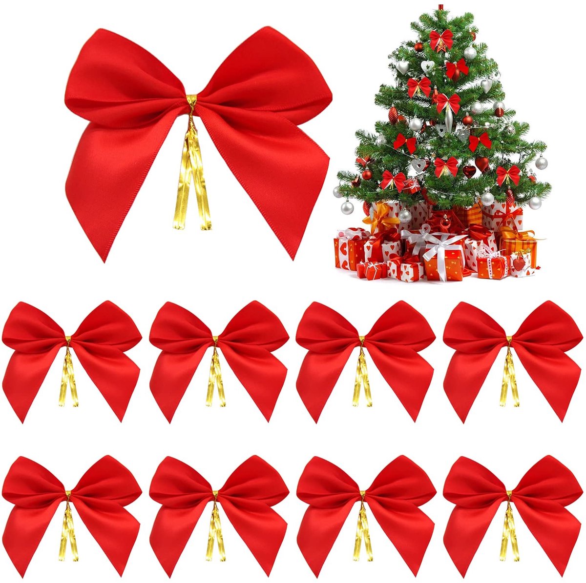 Dailygoods- Kerststrikken 50st - Mini Decoratie 5*8 cm - Rood - Herbruikbaar - Decoratie voor Kerstboom/Cadeaudoos - Stevig en Lichtgewicht