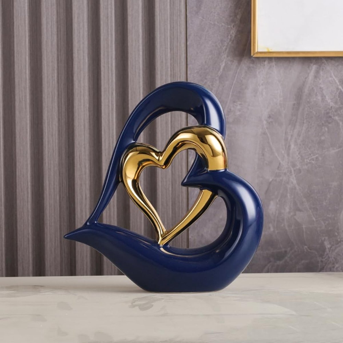 Dailygoods- Hartdecoratie Dubbel Hart Ornament - Keramisch Beeldje - Creatieve Decoratie - Kantoor/Cadeau - Huisdecoratie Sculptuur - Elegant Design