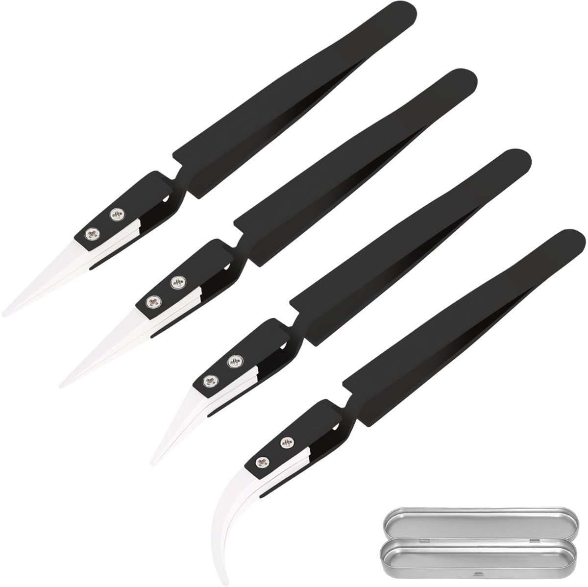 Pincet, precisie keramisch roestvrij staal ESD pincet niet-geleidend hittebestendig anti-magnetische puntige en gebogen punt pincet voor soldeer, knijpspoelen, elektronica