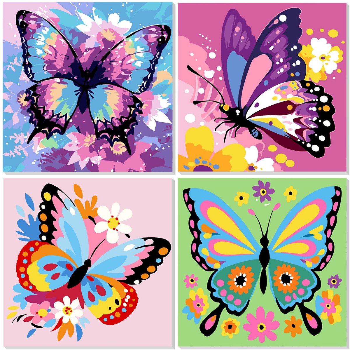 Dailygoods- Schilderen op Nummer - 4 Pack met Lijst - Canvas Schilderkit - DIY Kunstset - Geschikt voor Kinderen 4-12 Jaar - Ontspanning en Creativiteit - Verfset