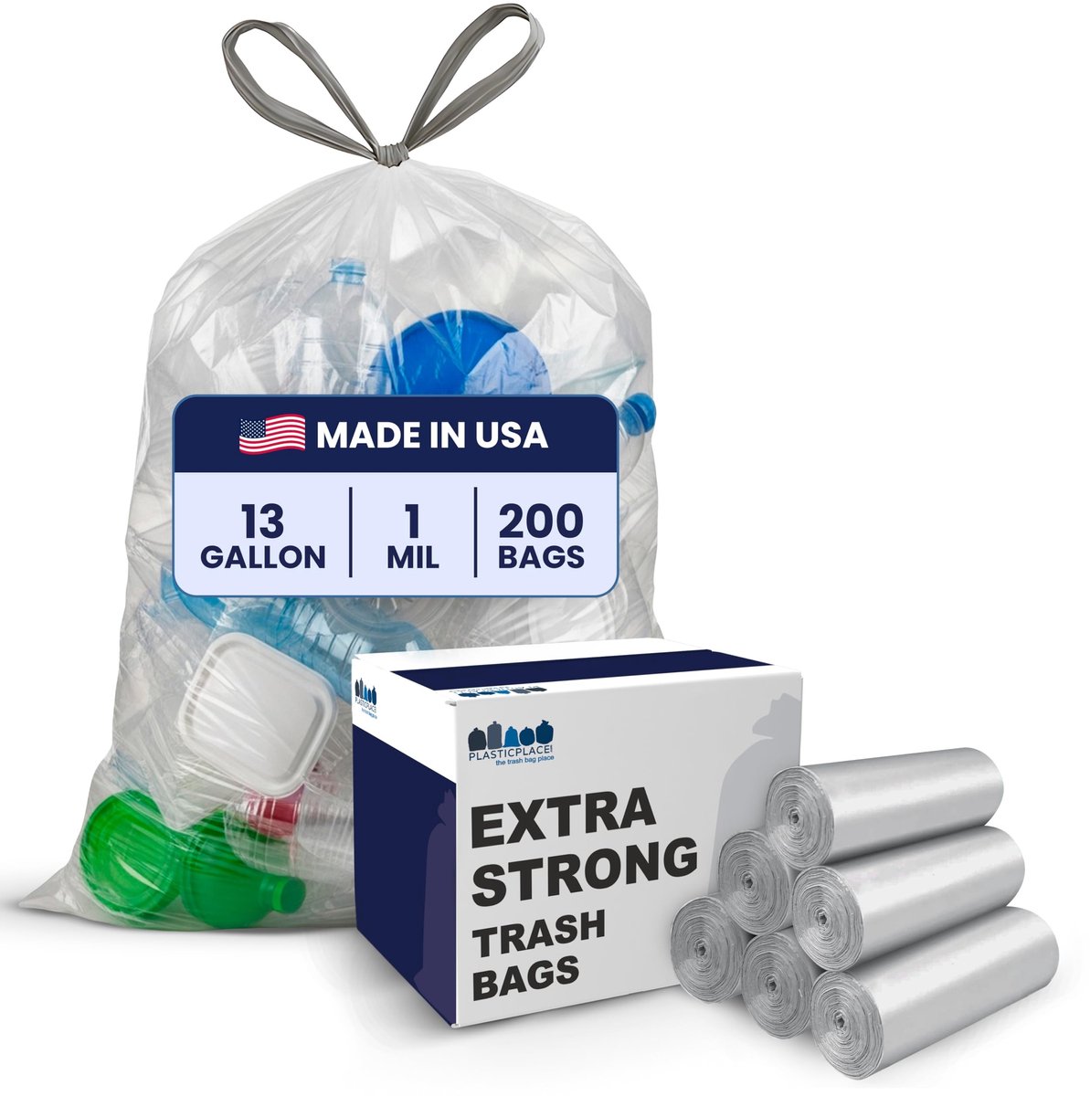 Solidchoice - Extra Lange Trekkoord Vuilniszakken 13 Gallon, 200 Stuks