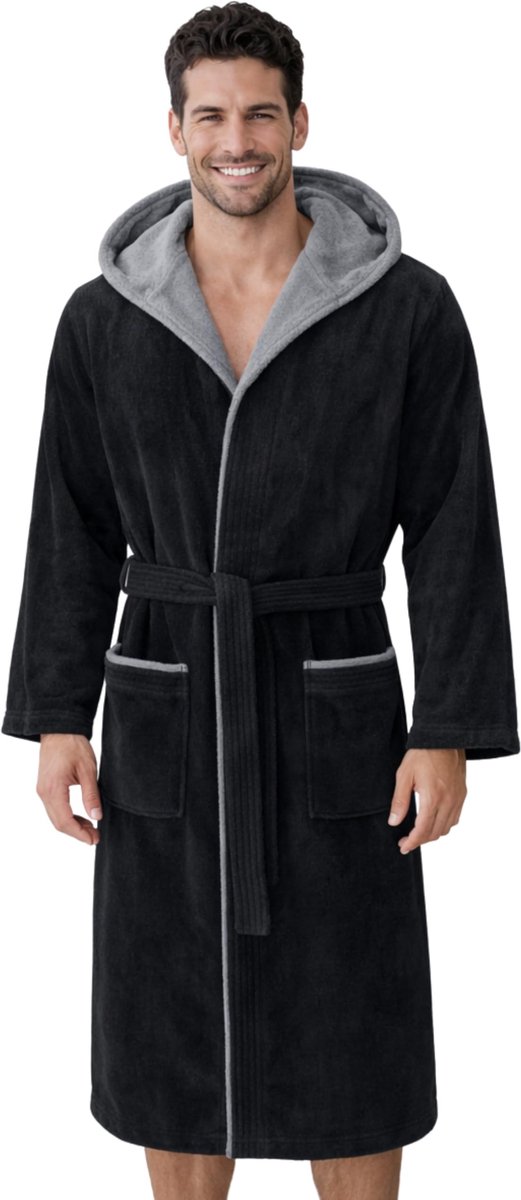 Solidchoice - Velours Badjas voor Mannen met Capuchon