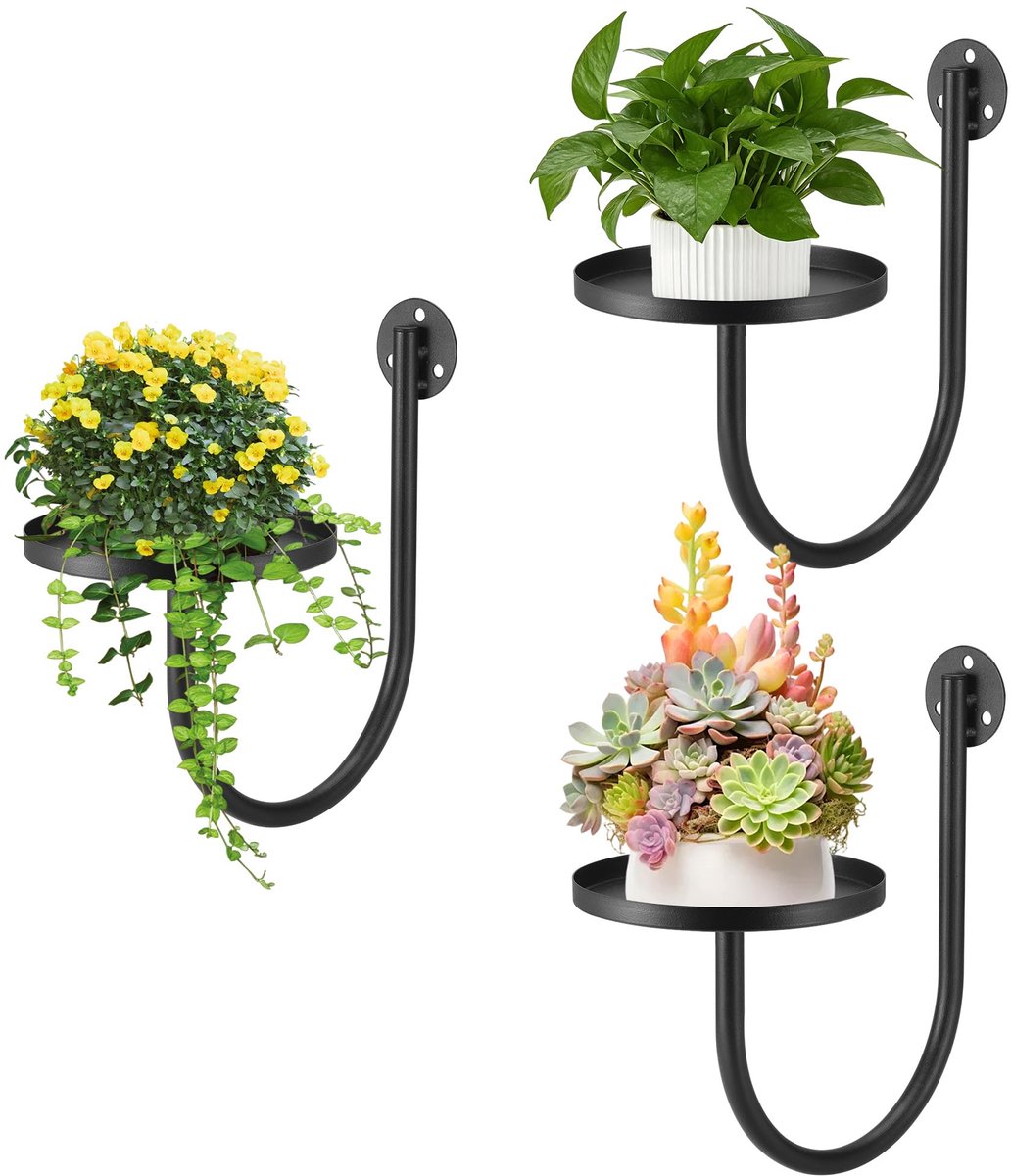Famanu – Set van 3 metalen wandhouders voor planten, ideaal voor het ophangen van bloempotten en wanddecoratie, perfect voor het creëren van een groene sfeer in je huis of tuin