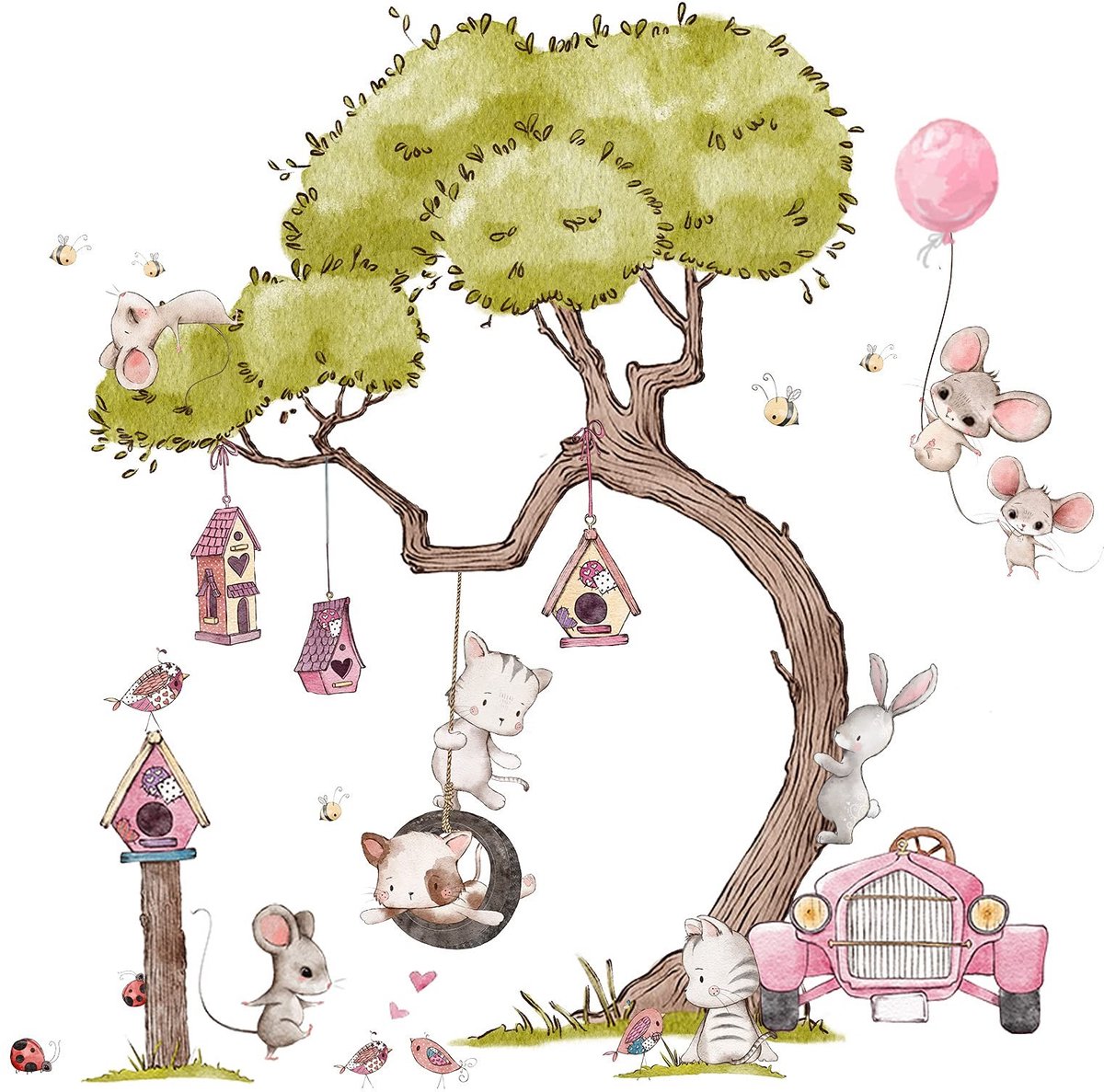 Solidchoice - Wandstickers voor Kinderen met Muizen en Bloemen