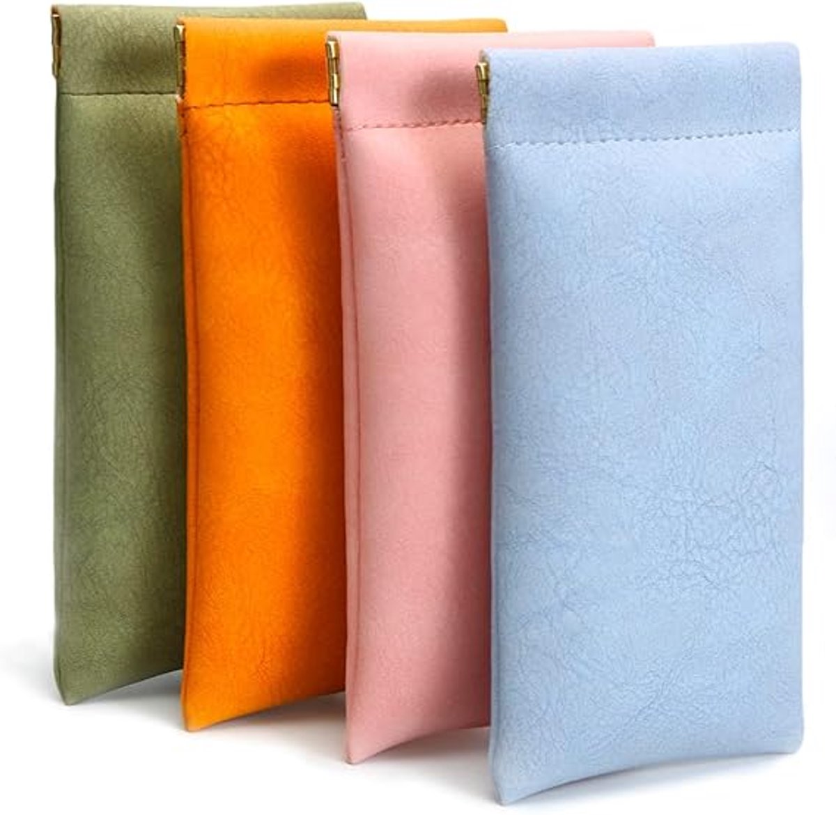 4 Stuks Brillenhoesjes - Brillenetuis - Brillenhoezen - Knijpsluiting - Zacht, Lichtgewicht - PU-Leer - Krasbestendig - Diverse Kleuren - Voor Mannen en Vrouwen - Voor Zonnebrillen, Elektronische Accessoires en Lenzen
