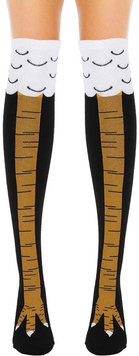 Overknee Sokken - Grappige Kippenvoetpatroon - Creatieve Nieuwigheid - Winter Warme Sokken - Zwart - 55 cm Lengte