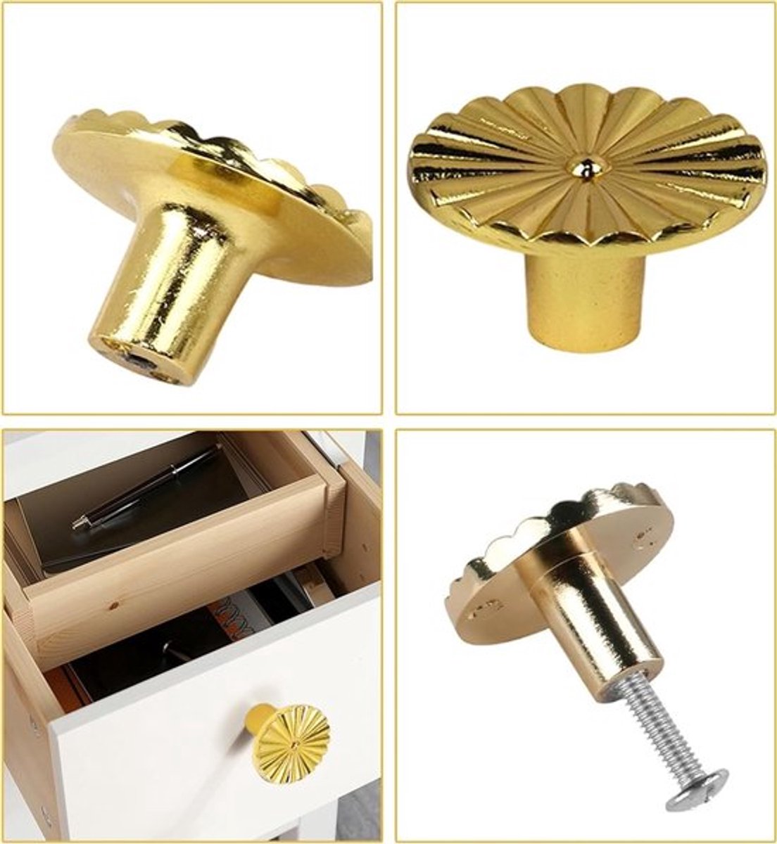 6 Stuks Geborsteld Gouden Kastknoppen, Robuuste Ronde Ladeknoppen voor Keuken en Meubels, Eenvoudige en Stijlvolle Kastaccessoires met Schroeven