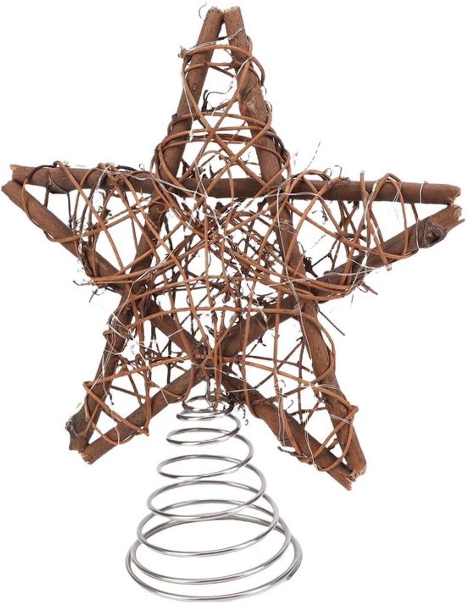 Kerstster Boomtopper met Licht, 29 cm Houten Holle Decoratie voor Kerstboom, Binnenversiering voor Feestdagen en Nieuwjaar
