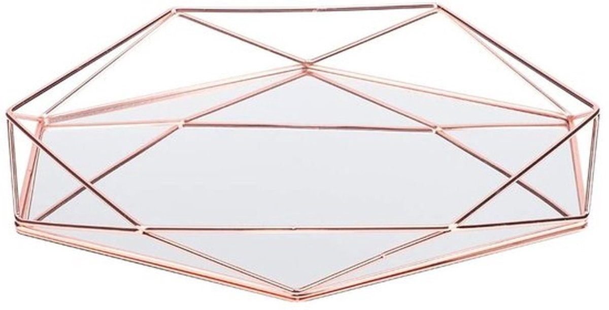 Dienblad Goud - Decoratieve Opbergschaal - Cosmetica Koffer - Ruimtebesparend Ontwerp - Zeshoekige Spiegel - Luxe Organizer