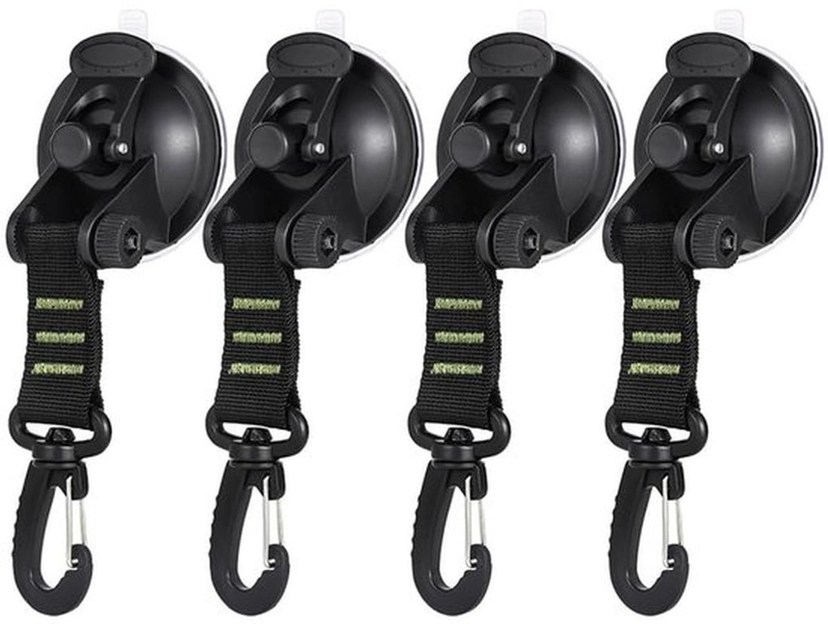 Zuignap 4-delige set - Zuignaphaak met haak - Zuignapanker - Maximaal draagvermogen 10 kg - Hoogwaardig materiaal - Geschikt voor auto-zijluifels
