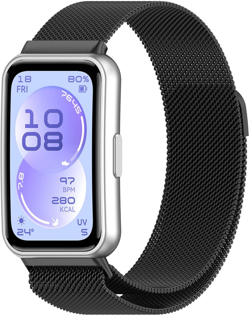 By Qubix - Milanese bandje - Zwart - geschikt voor Huawei Band 11 / 11 pro