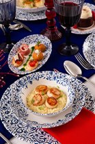 Asir - Dinerset - Eetset - Serviesset (18 stuks) - Wit en Blauw - 25 cm
