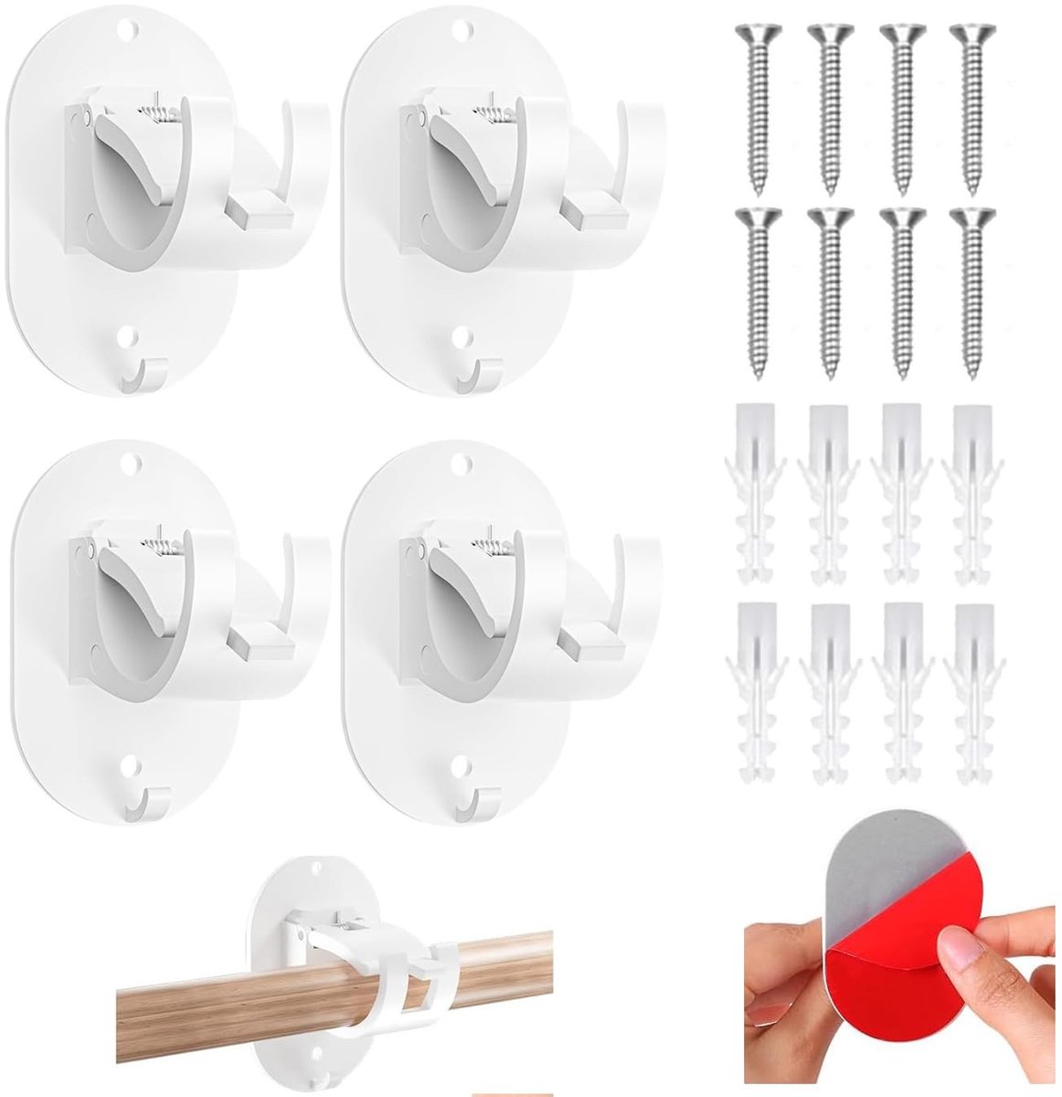 Solidchoice - Set van 4 Transparante Gordijnsteunen zonder Boren