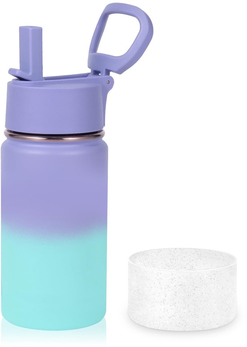 Solidchoice - 420ml RVS Waterfles voor Kinderen met Rietje en Silikonenkap