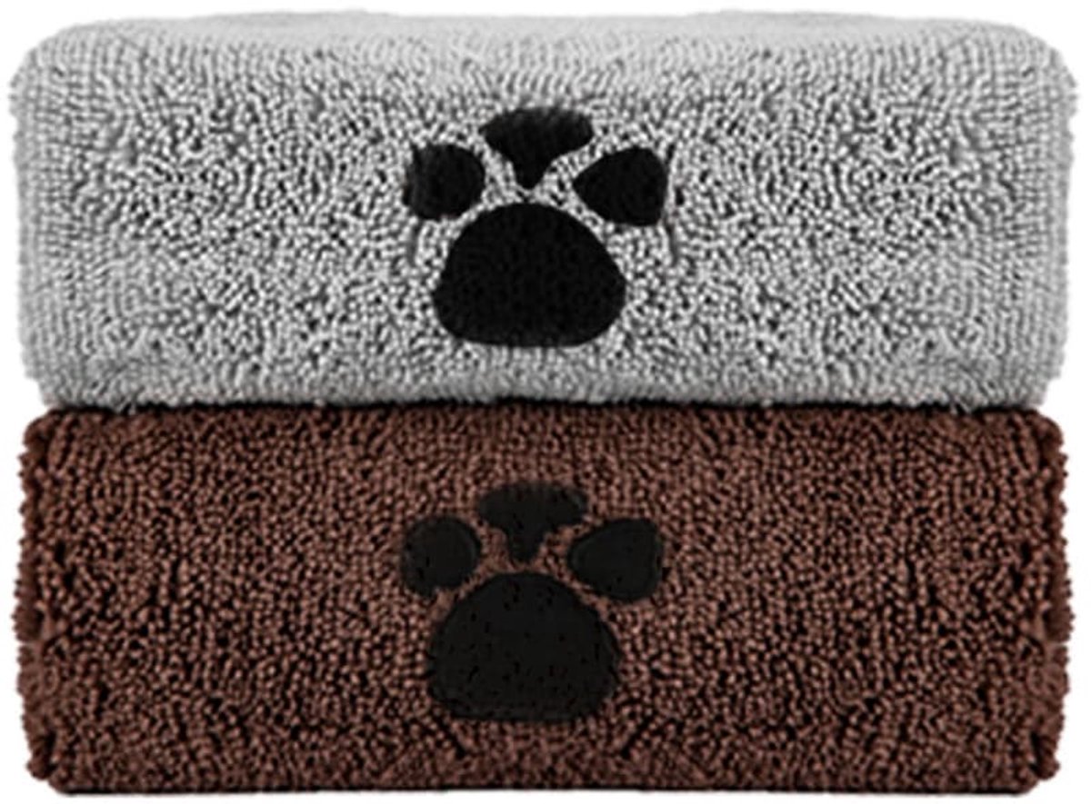 Hondenhanddoeken - Set van 2 - Handdoeken Geschikt voor huisdieren - Microvezelhanddoeken - Badhanddoeken - Hondendekens - Drooghanddoeken Geschikt voor dieren - Geschikt voor honden - 100x60cm - Grijs, Bruin